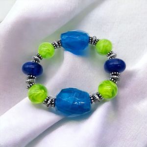 Chunky Bracelet Green Blue Marble Acrylic Colorful Translucent Statement Jewelry
